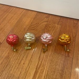 Vintage blown glass rose clip on Christmas ornaments set of 4